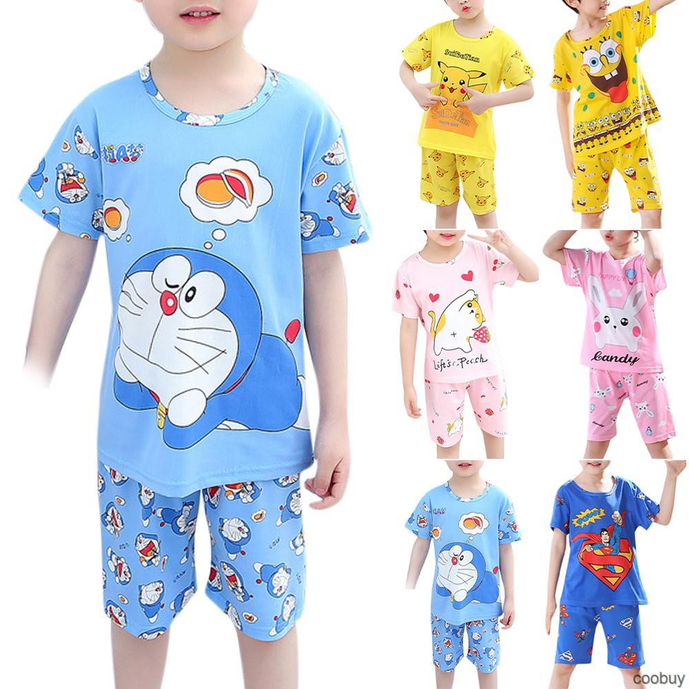 Bộ Đồ Ngủ Pijama Ngắn Tay Bé Trai Bộ Quần áo In Hoạt Hình Thoải Mái Cho Bé Từ 1-10 Tuổi