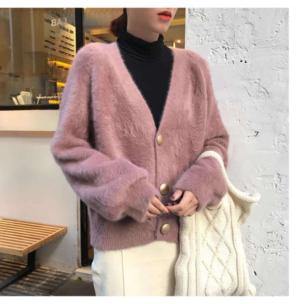 Áo khoác len Cardigan cổ chữ V mịn màng cổ điển RETRO C122