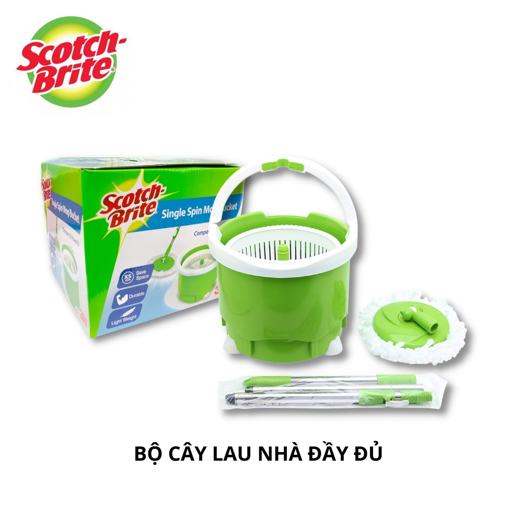 Bộ Cây Lau Nhà Tự Vắt Thông Minh 360 Độ Scotch Brite Chính hãng 3M - Bảo Hành 6 tháng,Lồng Giặt Và Vắt Tích Hợp