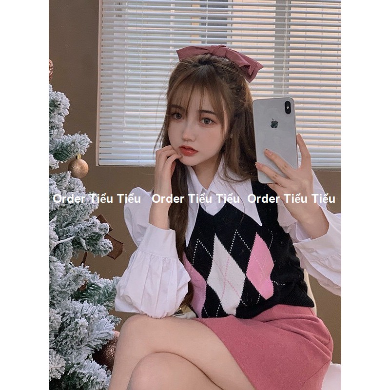 Áo croptop gile nữ len mỏng hình quá trám ghi lê Ulzzang mặc 4 mùa