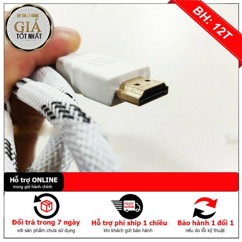 [Hàng loại 1]Dây hdmi 1,5m bọc lưới màu trắng-cáp hdmi 1.5m tròn xịn tốt cao cấp giá rẻ chất lượng cao