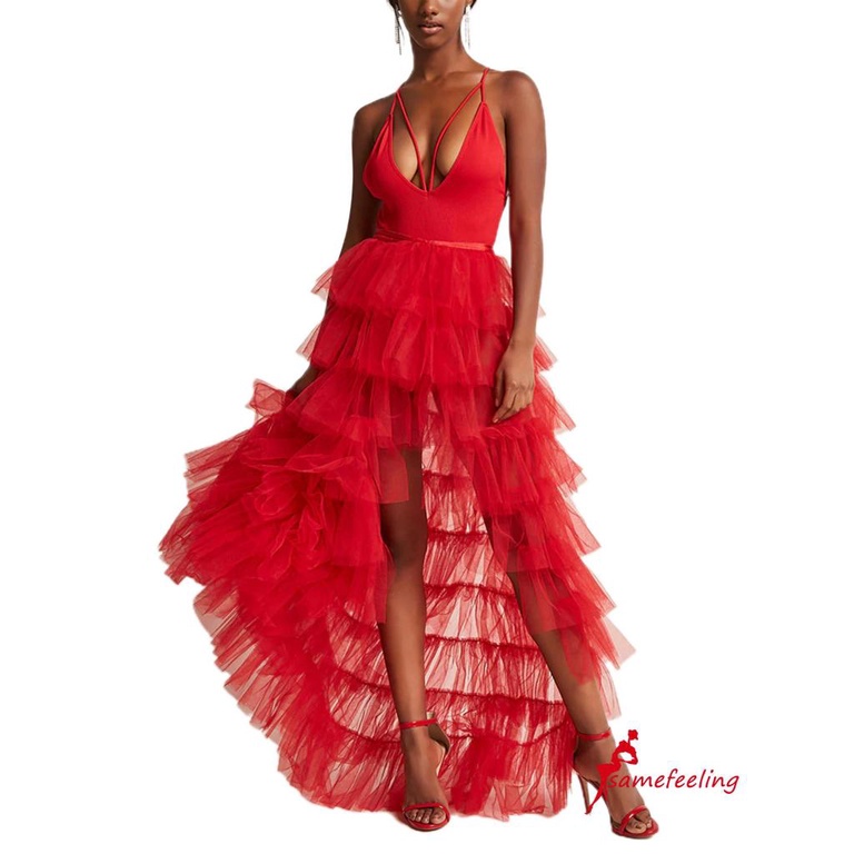 SF-Women Tulle Skirt Solid Color Mesh Tied-Up Irregular Floor-Length Party Skirt for Wedding Guest, Dinner, Cocktail Party