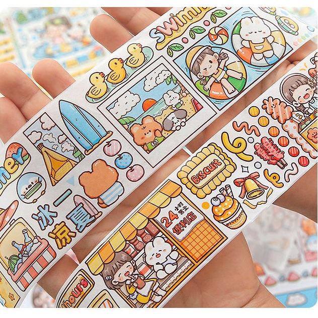 Băng giấy washitape họa tiết DoDoJam, Cuộn băng keo dán trang trí sổ tay, Chiết chu kỳ Telado, Lọ chiết hoạt hình cute