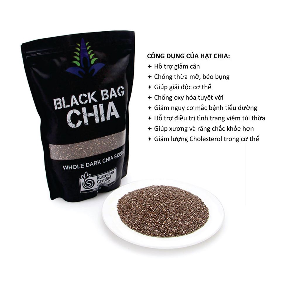 500Gram Hạt Chia Úc Organic Chia Seeds Túi Đen hàng chuẩn date mới