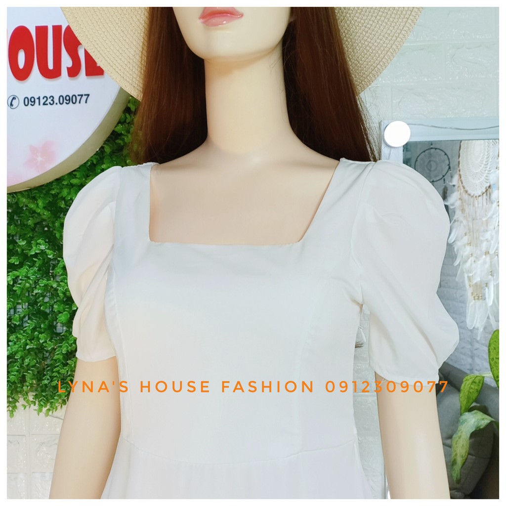 Đầm Maxi Váy Trắng Cưới, Dự Tiệc 🌺 FREESHIP 🌺 Đầm Nữ Dáng Xòe Hở Lưng Phối Nơ Tay Phồng Cổ Vuông Thời Trang - LH118