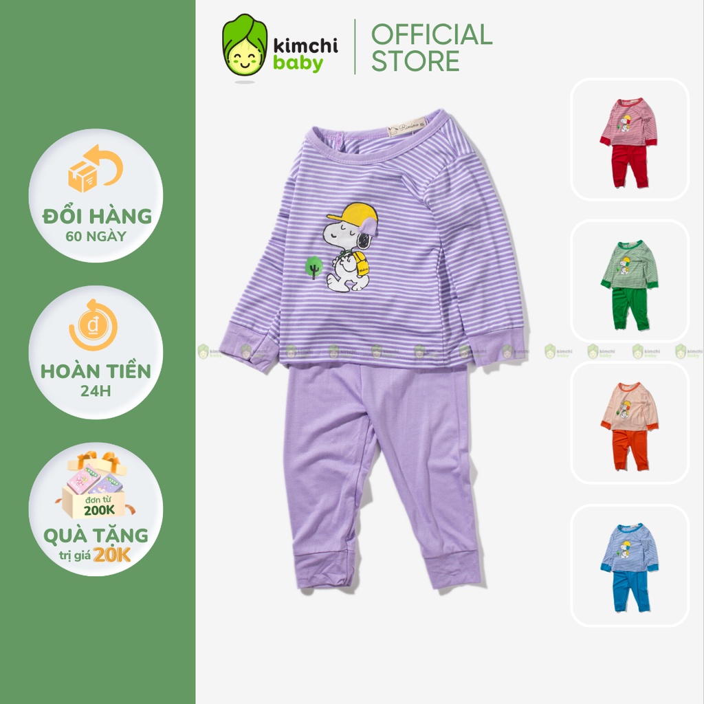 Bộ Dài Tay Thun Lạnh Cho Bé Trai, Bé Gái KIMCHIBABY Hoạ Tiết Sọc Snoopy, Đồ Bộ Mặc Nhà Cho Bé Thu Đông KWTD2208