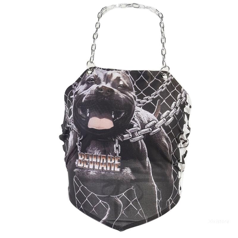 XIXI Áo Croptop Hai Dây Hở Lưng In Họa Tiết Chó Bull Quyến Rũ Dành Cho Nữ