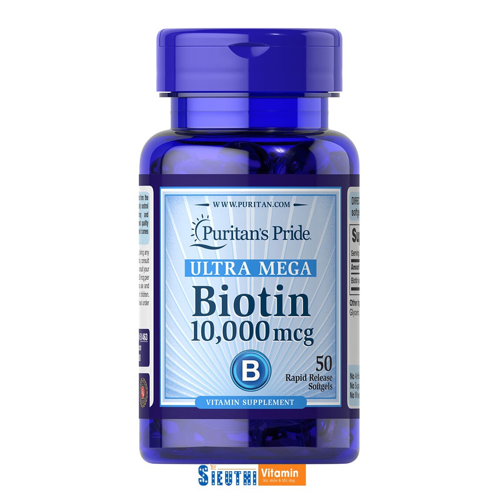 [CHÍNH HÃNG] Viên uống ngừa rụng tóc Biotin 10000 mcg giúp mọc tóc tự nhiên, kiềm dầu cho da nhờn Puritan's Pride