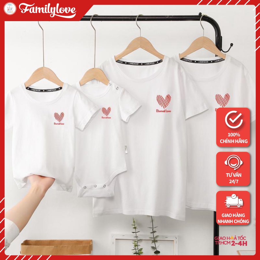 Áo Gia Đình Familylove - Mẫu Áo Đồng Phục Gia Đình In Góc Họa Tiết Trái Tim Eternal Love Chất Liệu Cotton 100% Co Giãn