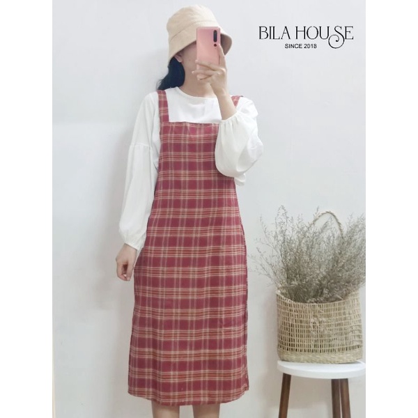 Set yếm váy kẻ kèm áo sơ mi vintage ulzzang phong cách Hàn Quốc kèm hình chụp thật - Bila House