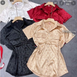 Áo sơ mi lụa LV cổ bẻ tay ngắn