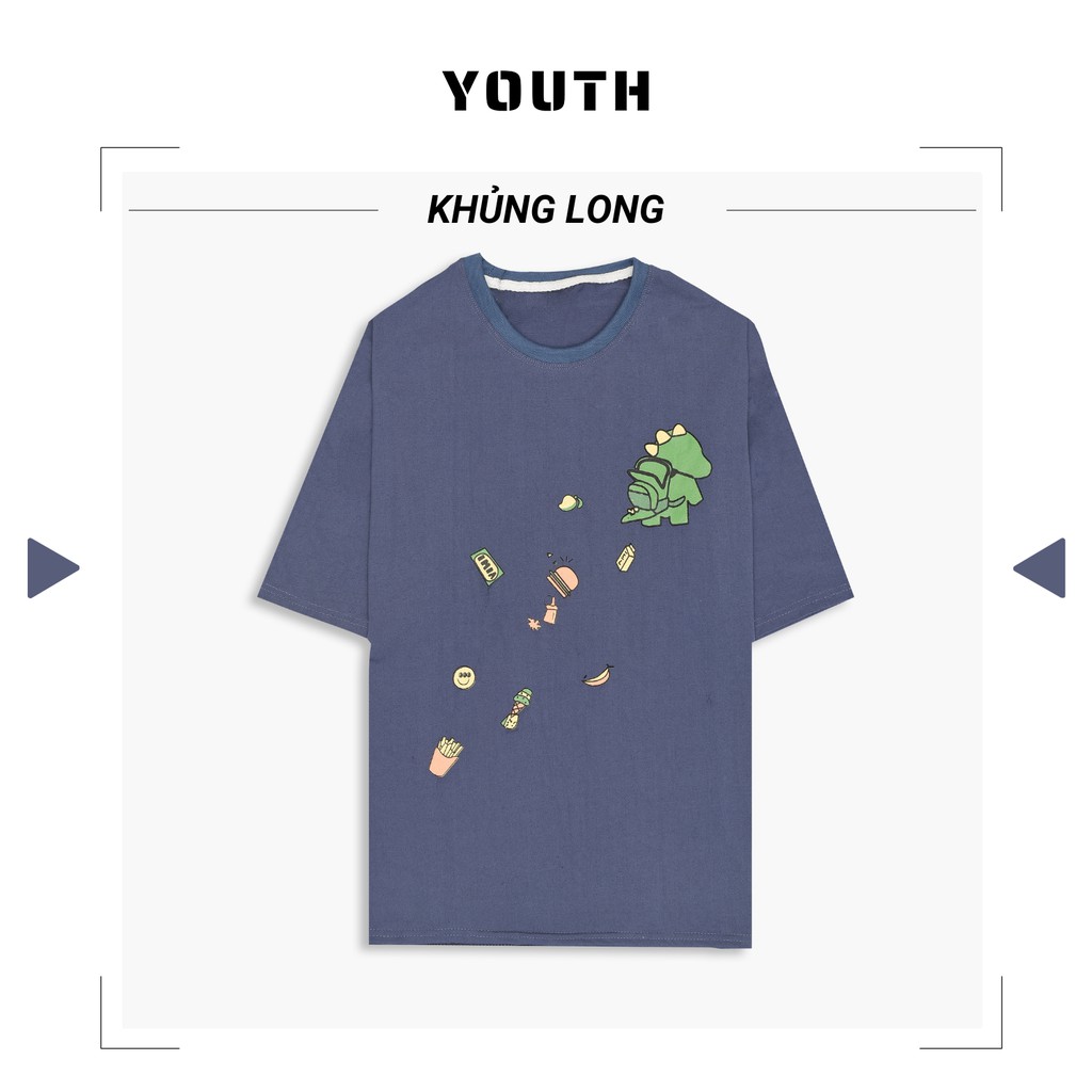 Áo thun nam nữ unisex YOUTH form rộng cổ tròn tay lỡ vải Cotton xịn FreeSize(38-65Kg) - Khủng Long - AP18