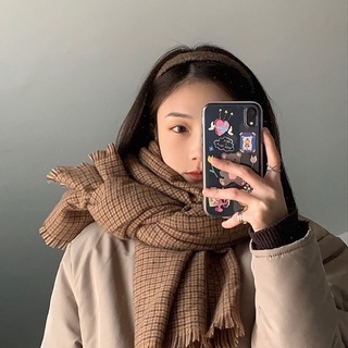 Khăn len nâu kẻ đen siêu mịn