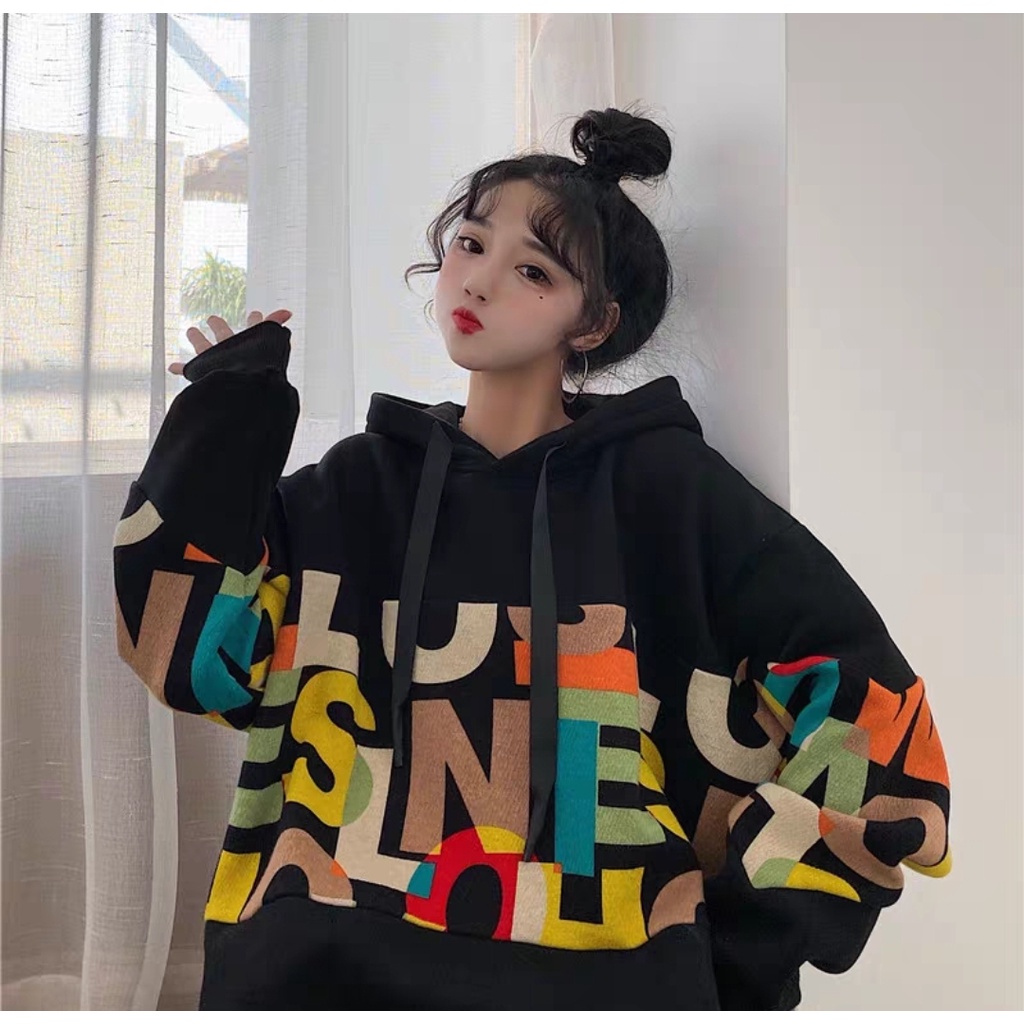 Áo nỉ hoddie, in họa tiết chữ, chất nỉ trần bông mềm mịn không bông xù