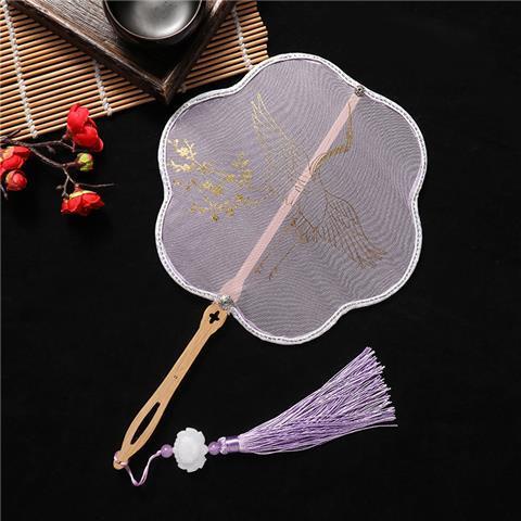 Quạt Cầm Tay Họa Tiết Chim Hạc Và Hoa Đào Phong Cách Trung Hoa Dùng Làm Phụ Kiện Chụp Ảnh