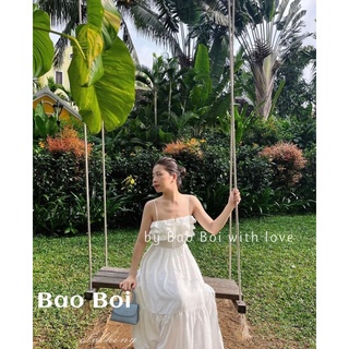 Đầm hai dây maxi bèo ngực trắng