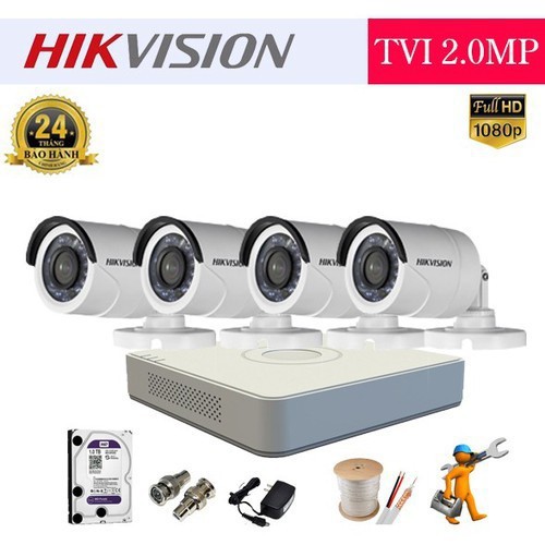 Trọn Bộ 4 Camera Quan Sát Hikvision FullHD 1080P + Ổ cứng tùy chọn + Phụ Kiện đầy đủ