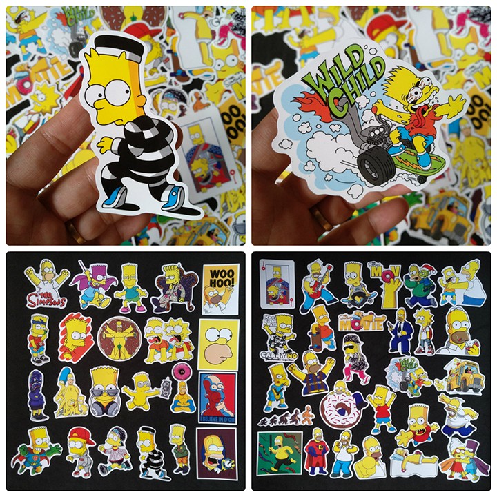 Bộ Sticker dán cao cấp chủ đề GIA ĐÌNH SIMPSONS - Dùng dán Xe, dán mũ bảo hiểm, dán Laptop...