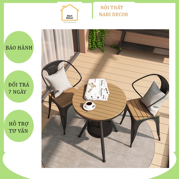 Bộ Bàn Ghế Ngoài Trời Phong Cách Hàn Quốc Bằng Khung Thép, Bàn Ban Công Xoay Nâng Hạ Chiều Cao Kèm 2 Ghế Hiện đại GHT010