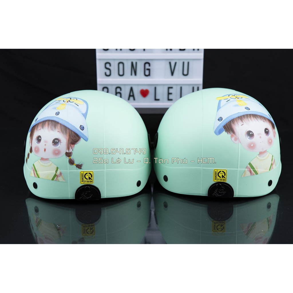 MŨ NÓN BẢO HIỂM NGƯỜI LỚN HÌNH CHIBI - MÀU XANH