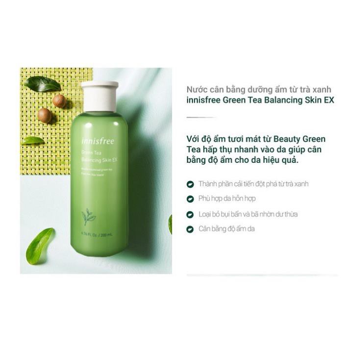 Nước hoa hồng dưỡng ẩm giảm dầu mụn se khít lỗ chân lông chiết xuất từ trà Xanh Innisfree Green Tea Skin EX 200ml