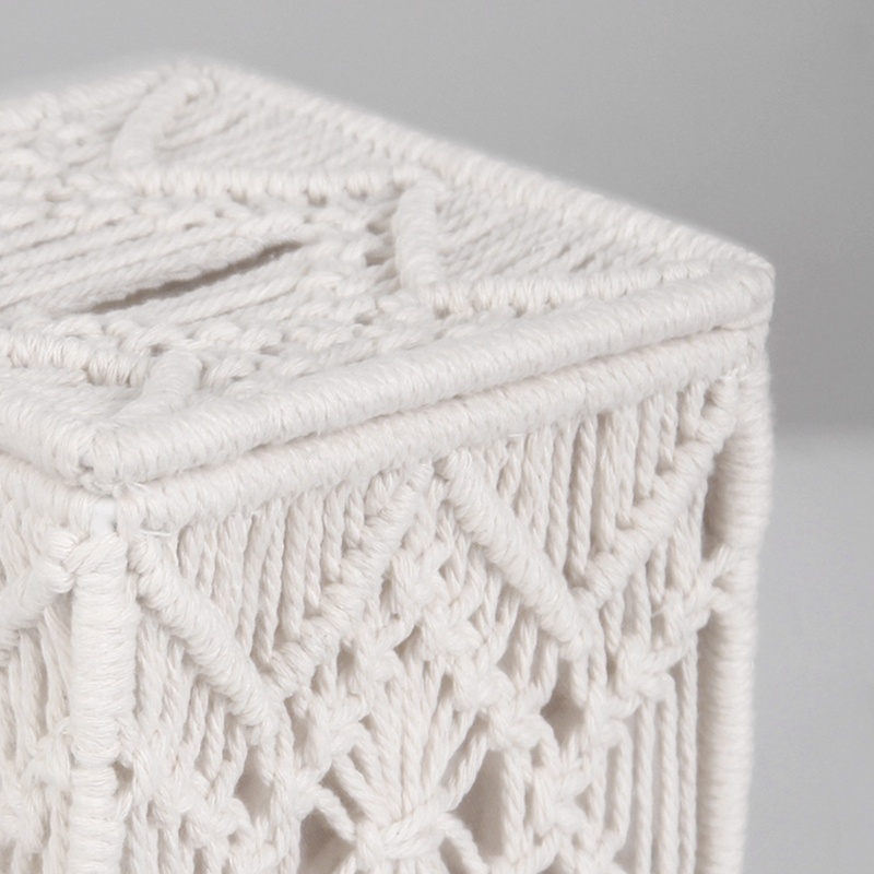 Hộp Đựng Khăn Giấy Macrame Bằng Vải Cotton Dệt Tay Có Khóa Hạt Trang Trí Nhà Cửa / Văn Phòng / Phòng Ngủ