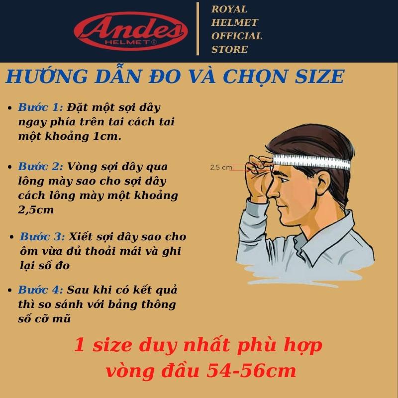 Mũ bảo hiểm Andes chính hãng 181 có kính âm bật lên xuống dễ dàng freesize 54-56cm cho nam và nữ đi xe máy