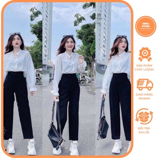 Quần baggy cạp cao cúc lệch siêu tôn dáng, quần baggy đi học đi làm công sở- cerastore