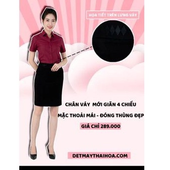 Chân váy Thái Hòa màu đen vải cotton co giãn thêu họa tiết