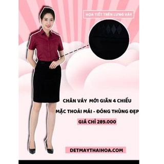 (CÓ SẴN)chân váy Thái Hòa màu đen vải cotton co giãn thêu họa tiết