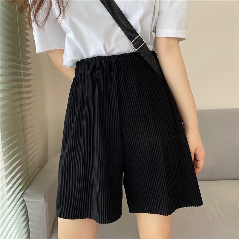 Quần short nữ ống rộng cạp chun co giãn vải thun tăm cao cấp phong cách Hàn Quốc Q615