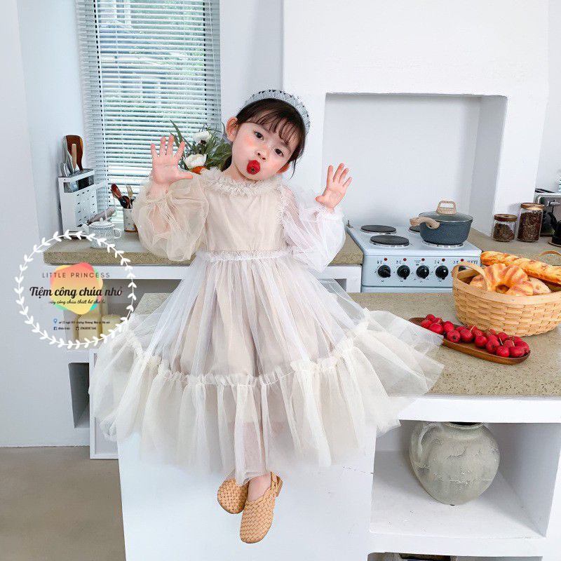 Đầm Công Chúa Tay Dài Trong Suốt Kèm Quà Tặng Cho bé gái Từ 0- 14t 🍎TIỆM CÔNG CHÚA NHỎ🍎