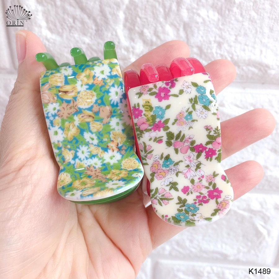 Kẹp càng cua, kẹp tóc 5 răng họa tiết hoa vintage thời trang Orin K1489
