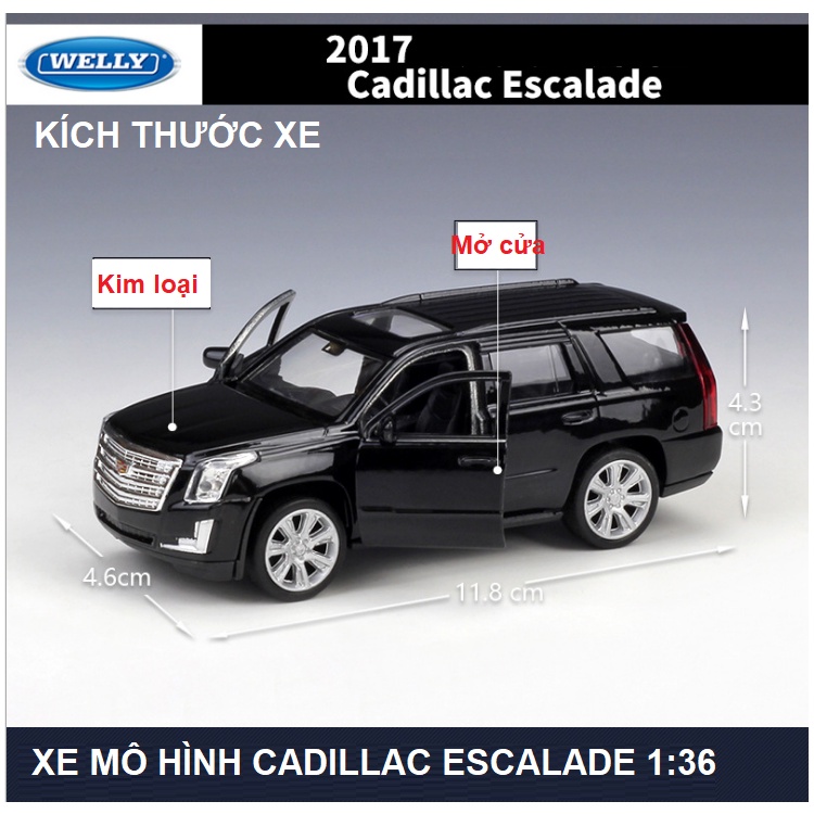 Xe ô tô Cadillac Escalate tỉ lệ 1:36 xe đồ chơi trẻ em bằng kim loại mở được 2 cửa