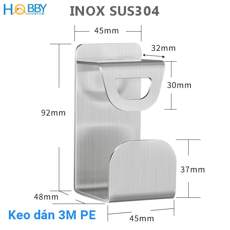 Móc treo thau chậu Inox 304 HOBBY Home Decor MTT dán tường gạch men - có sẵn keo dán 3M PE siêu dính