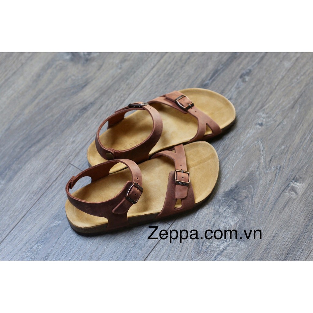 ZEPPA - Gian Hàng Chính Hãng - Da bò thật 100% - Sandal đế trấu da bò nam &amp; nữ - Màu nâu đỏ (Size: 35-42) F3