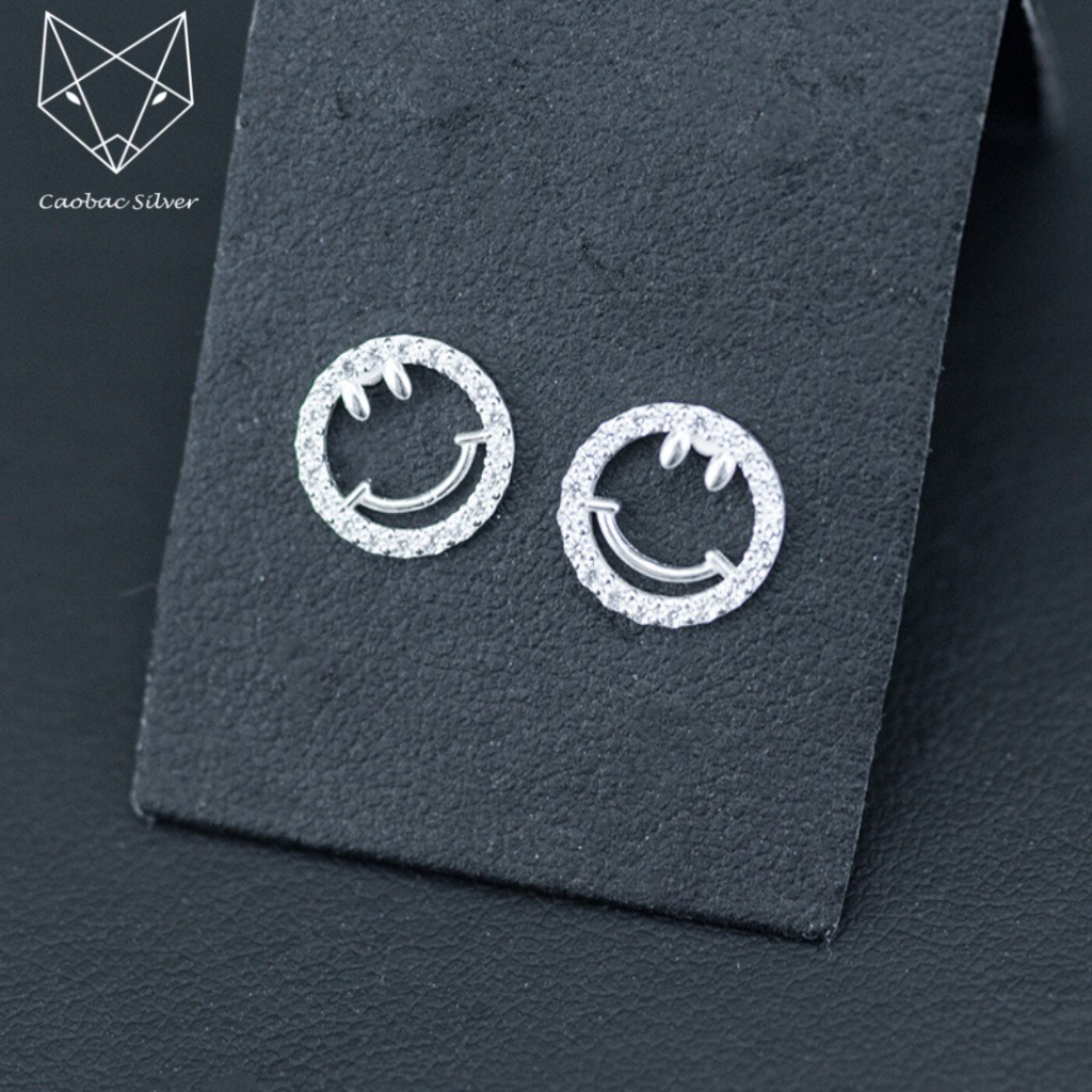 Khuyên Tai Bạc Caobac Jewellery Cho Nam Nữ Unisex Họa Tiết Mặt Cười Lạ Mắt