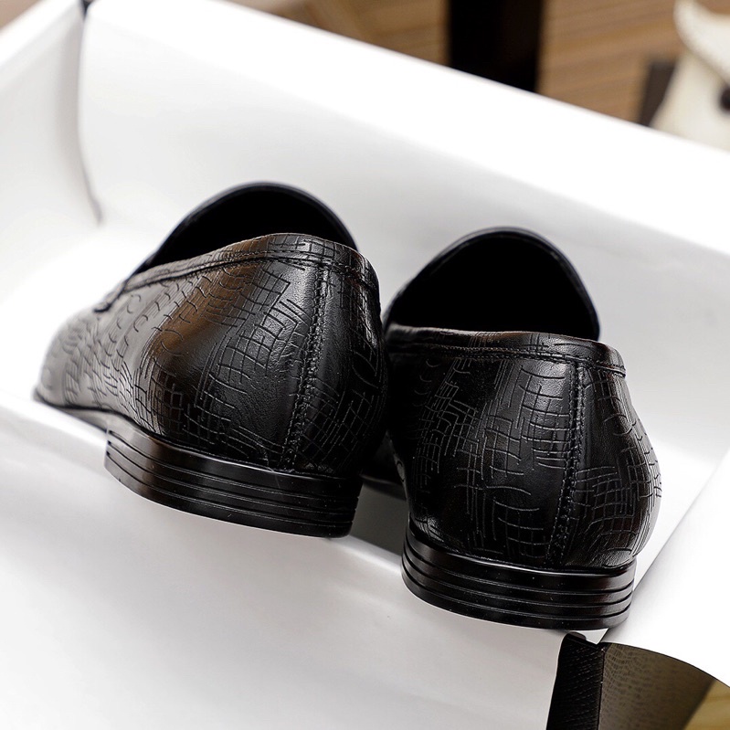 Giày tây lười công sở da thật logo thương hiệu Prada cao cấp cho nam