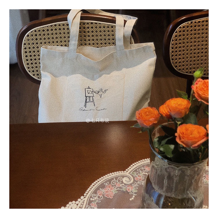 Túi Đeo Vai Vải Canvas Cỡ Lớn In Họa Tiết Phong Cách Vintage Thân Thiện Với Môi Trường