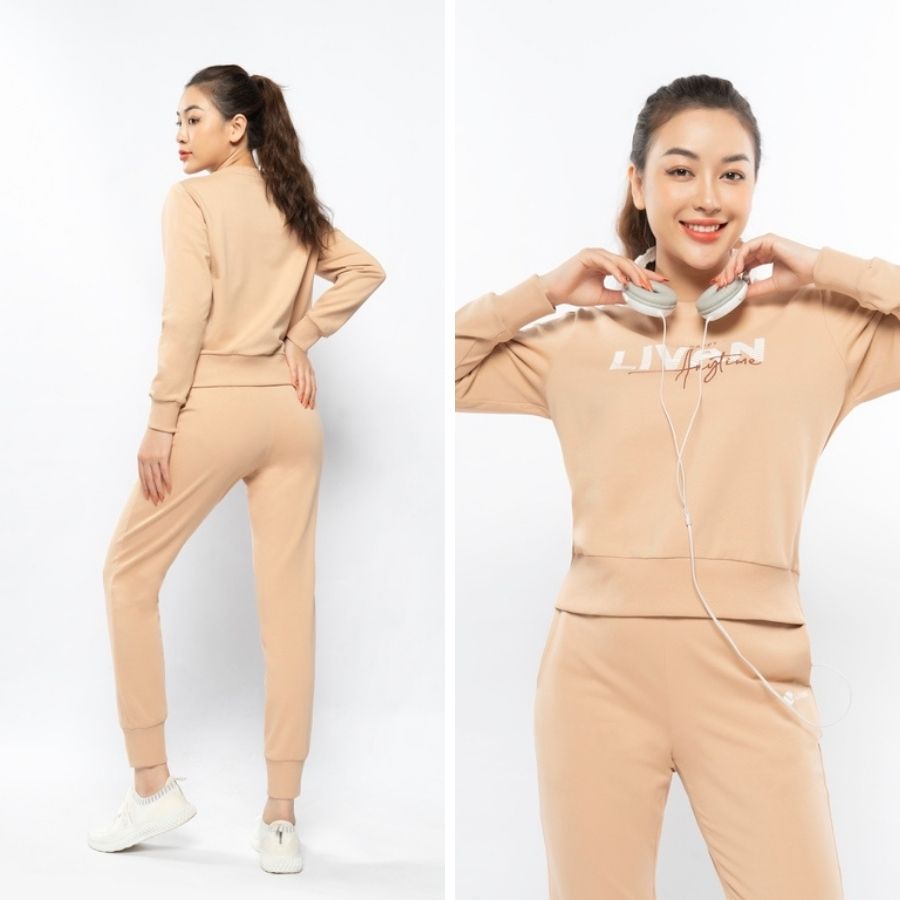 Set Áo Nỉ & Quần Jogger Nữ Livan Sport Stay Happy Cao Cấp