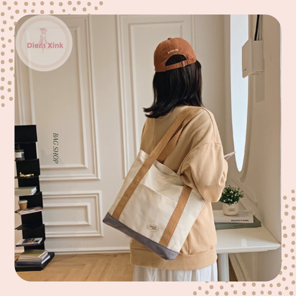 Túi Đeo Vai Vải Canvas Cỡ Lớn Phong Cách Ulzzang Năng Động Dành Cho Học Sinh Sinh Viên- Diễm Store- T97-13