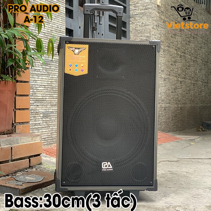 (Tặng kèm 2 Mic không dây) Loa kéo Karaoke Pro Audio A12 Siêu bass 3 tấc (30cm)  bluetooth 4.2 âm thanh 3D Hifi