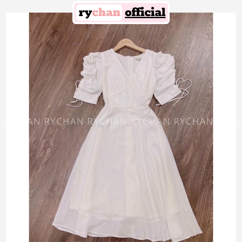 Đầm Nữ Dự Tiệc Dáng Dài Cổ V Tay Rút Nhúng Eo 2 Lớp Dày Dặn Màu Trắng [ẢNH THẬT CUỐI] -DX9835