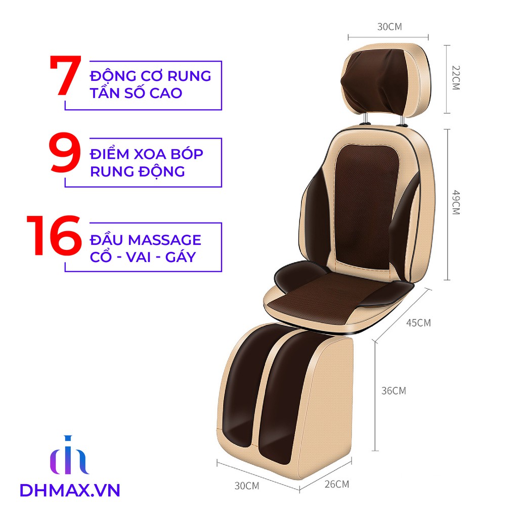Đệm ghế massage toàn thân 2021 - Xoa bóp cổ vai gáy - Massage lưng hông mông đùi chân - tư thế nằm và ngồi tựa