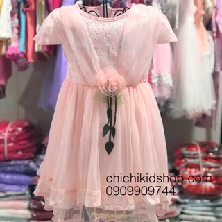 Đầm voan tiểu thư HQ thắt eo hoa bé 2-6t
