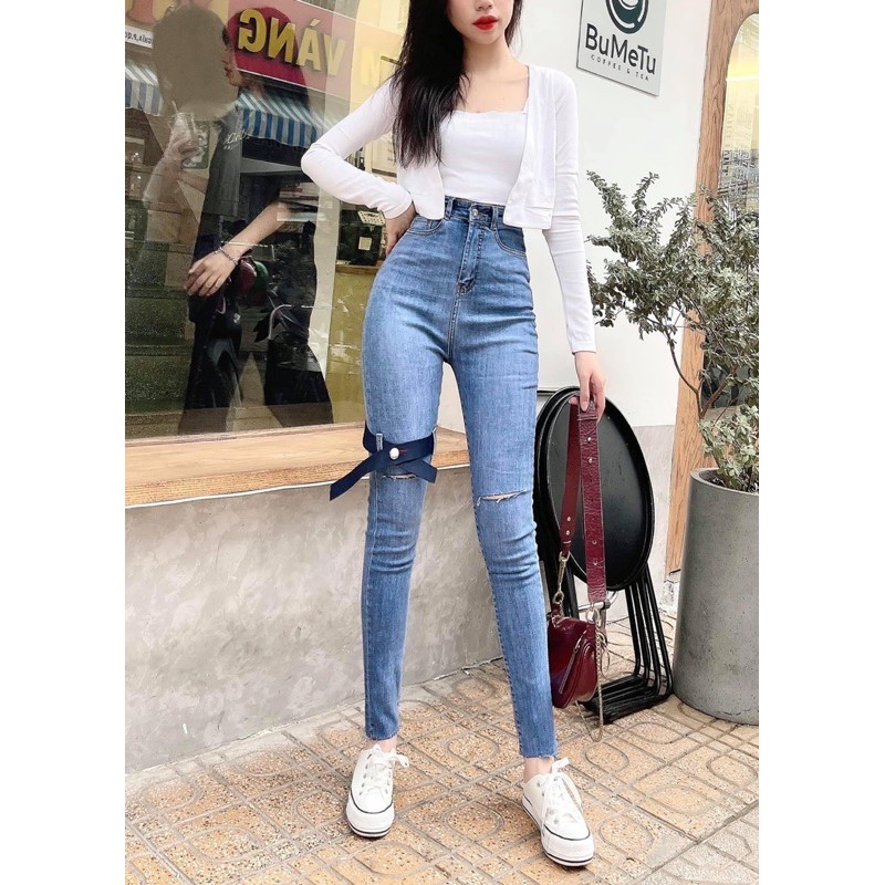 [Mã WASTMAY giảm 15% tối đa 30K đơn 150K] quần jeans ôm đen trơn, xanh siêu cao co giãn tốt, hình thật 100%