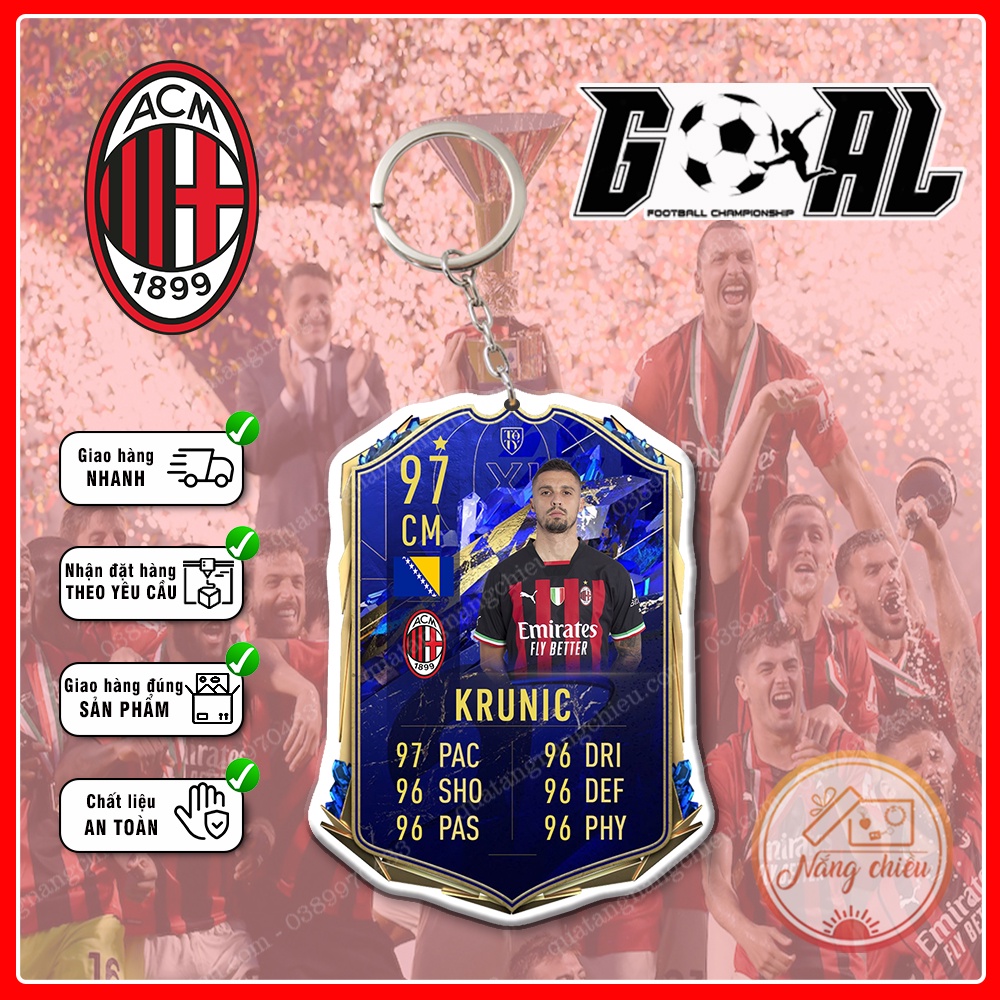 Móc khóa thẻ AC Milan Season 2022-2023, Dày In Sắc Nét 2 Mặt - Thiết kế với mọi cầu thủ