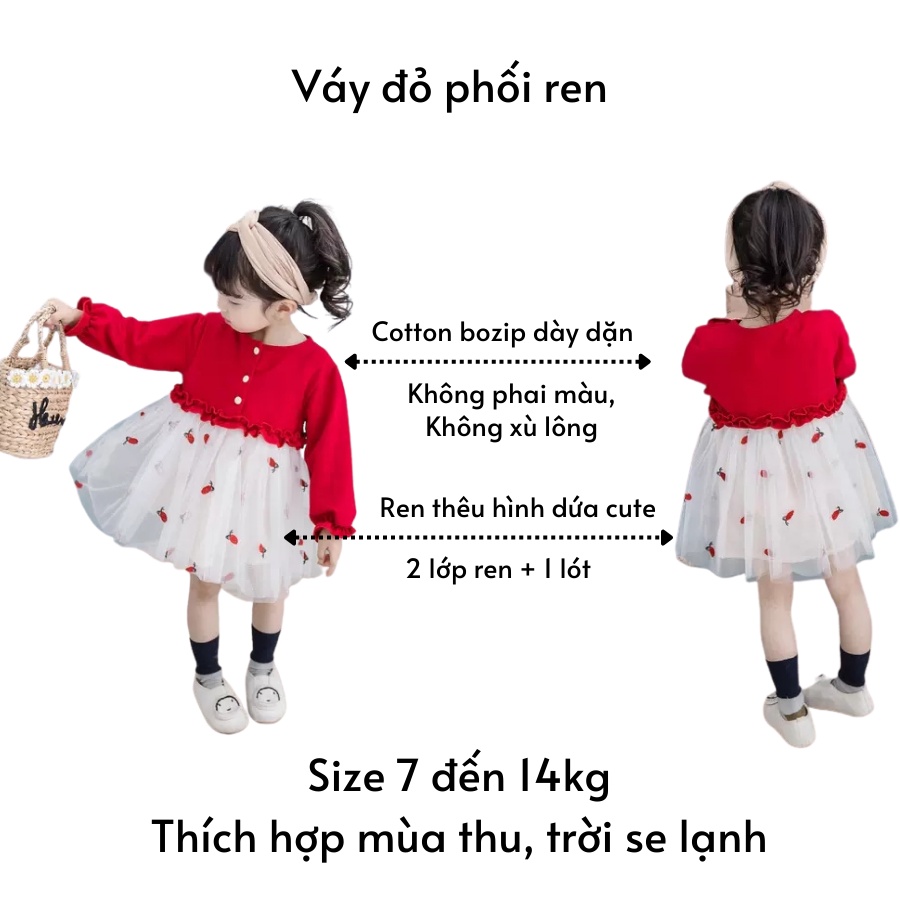 Váy đỏ thu đông mặc Noel và Tết cực xinh cho bé từ 7 đến 16kg