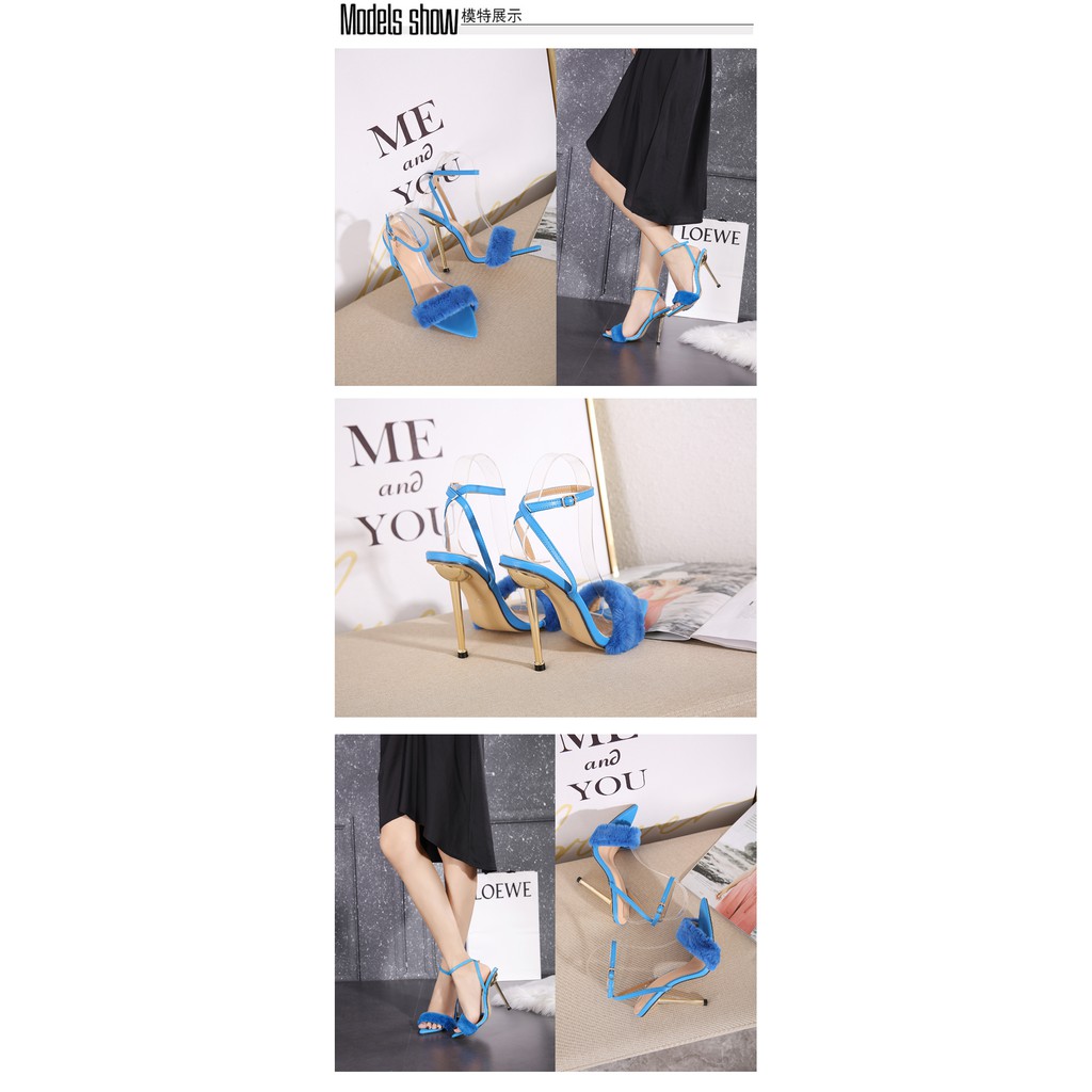 Giày cao gót phối lông cao 4.92 Inch size 35-41 thời trang cho nữ