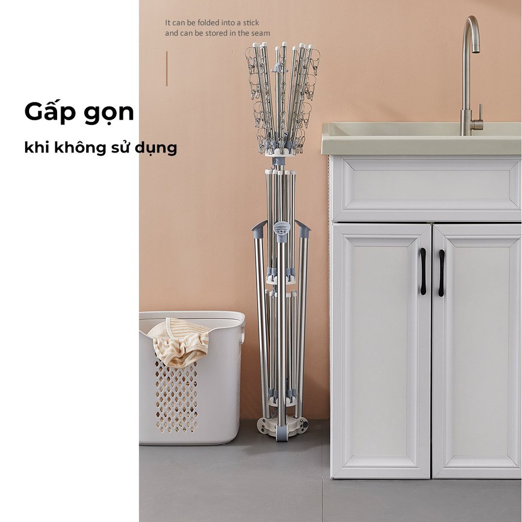 Giá Phơi Quần Áo 3 Tầng Cho Bé, Loại Cây Treo  Khăn Mặt Có Móc Treo Xoay 360 Độ, Giàn Phơi INOX Gấp Gọn